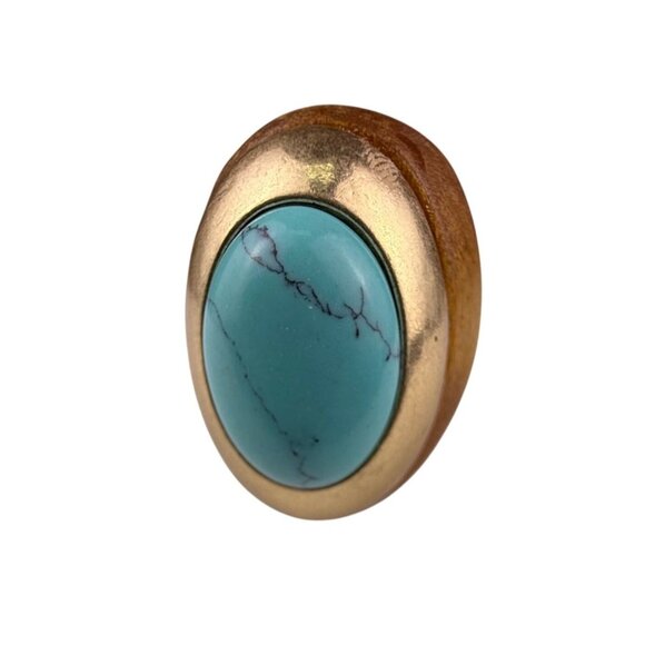 Wooden Statement Ring With Turquoise Stone Accent - Picture 3 of 5